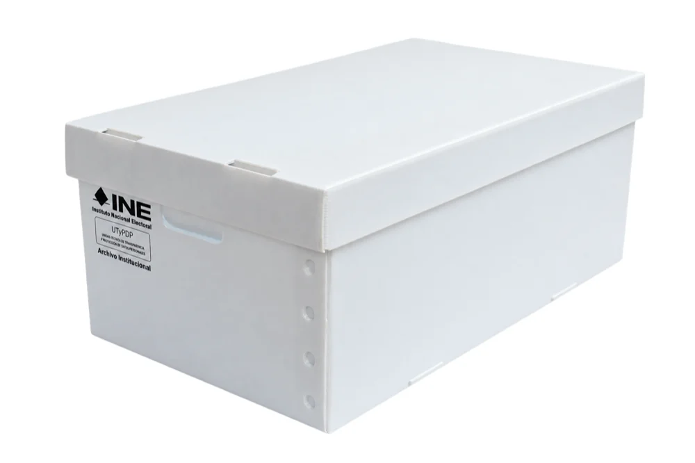 Caja para archivo institucional con impresión para el INE