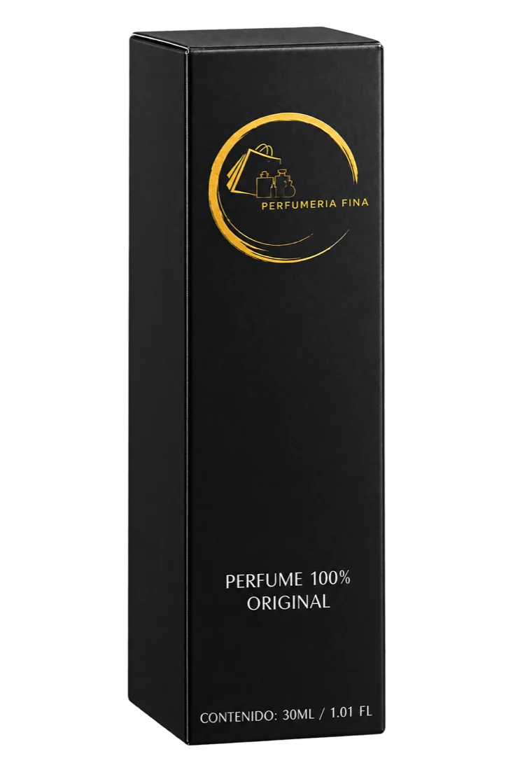 Estuche plegadizo negro con acabado dorado para Perfumería Fina